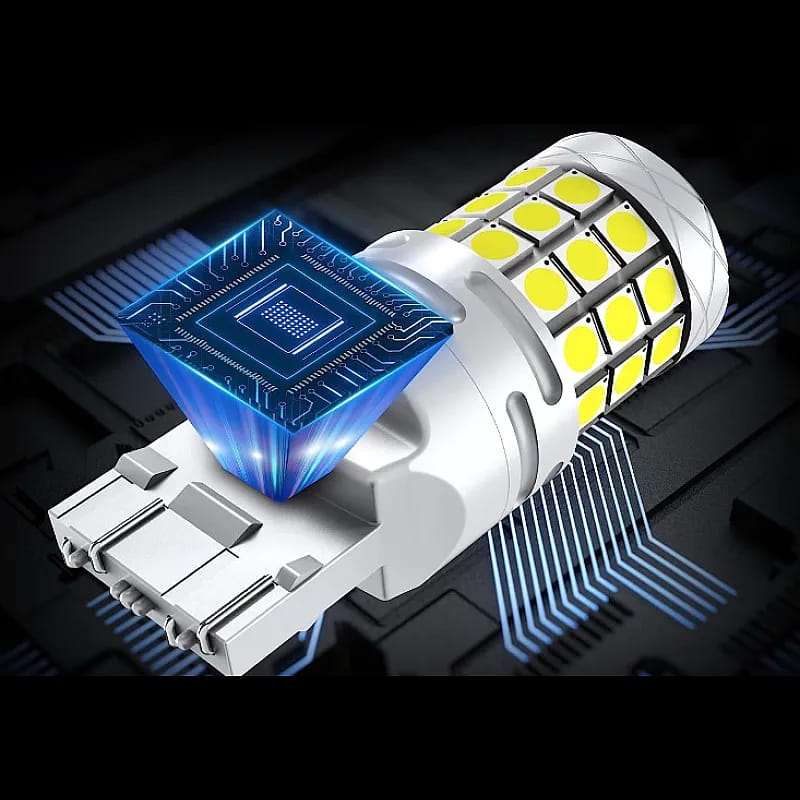 Auto si Moto - Electrice auto - Iluminare si semnalizare - Becuri auto - Set de 2 becuri led Xentech Light w21w/5w T20 42 SMD cu lupa Canbus 12-24V - Infinity.ro