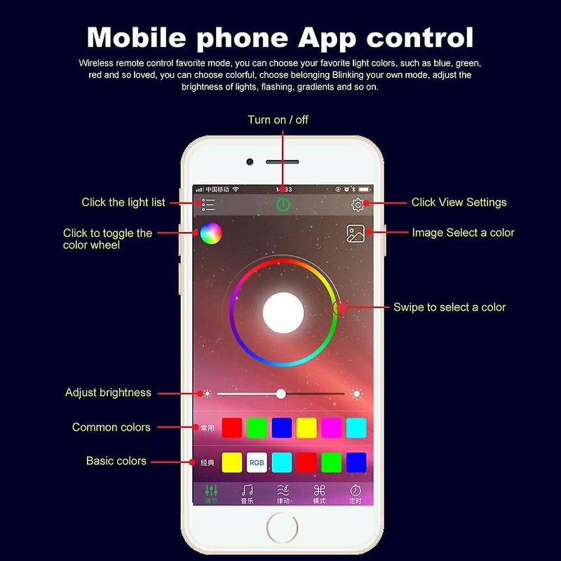 Auto si Moto - Electrice auto - Iluminare si semnalizare - Lumini ambientale - Fir ambiental auto RGB Atmosphere Lamp Bluetooth 6 metri - Infinity.ro