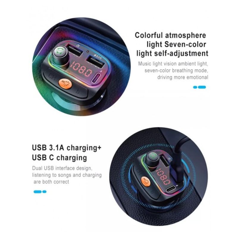 Auto si Moto - Electronice auto - Multimedia auto - Modulator FM C15 Xentech Light cu Bluetooth, 2USB+TypeC, Mp3, Redare USB /Functie Handsfree - Infinity.ro