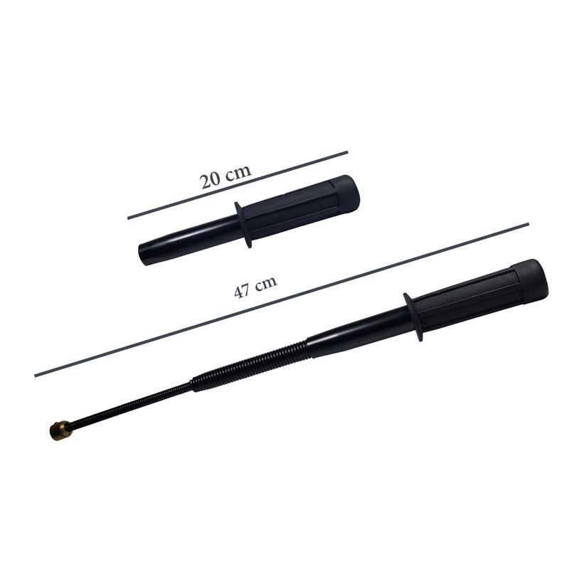 Sport si Outdoor - Camping - Accesorii camping si drumetii - Set baston telescopic flexibil negru maner tip tonfa 47 cm + box argintiu 1 cm grosime - Infinity.ro