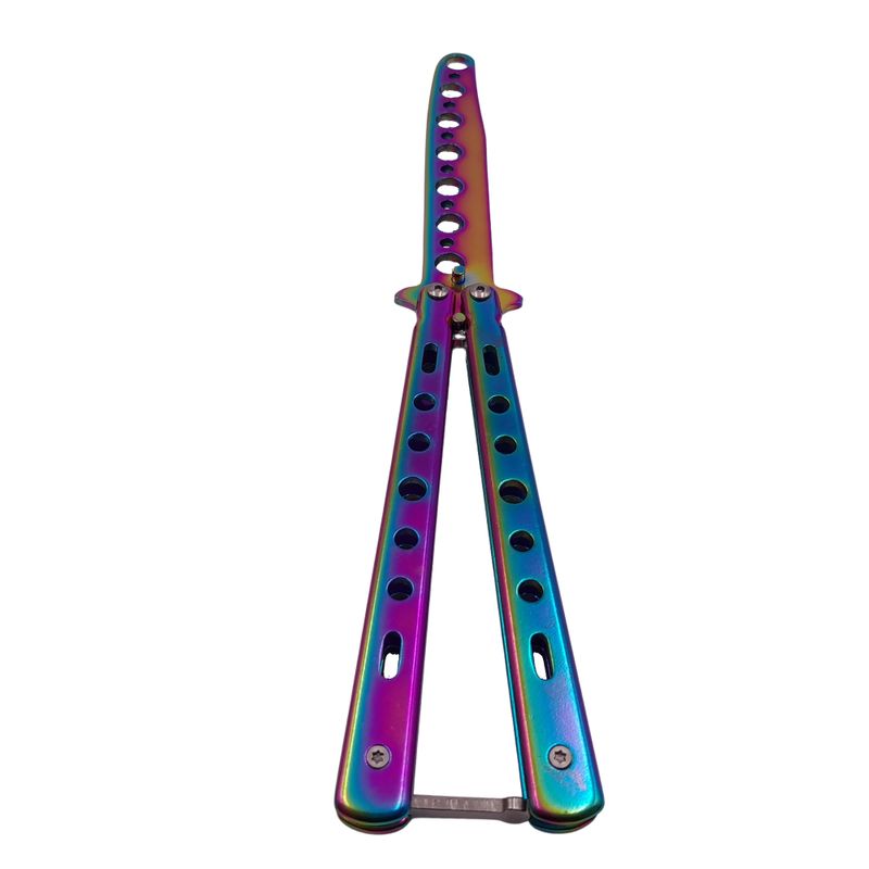 Sport si Outdoor - Camping - Cutite, bricege si accesorii - Cutite si bricege - Briceag de antrenament IdeallStore®, model fluture, Rainbow Distortion, otel, 22.5 cm, multicolor - Infinity.ro