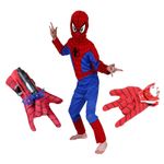 Jucarii, Copii si Bebe - Jucarii si jocuri - Jucarii de rol - Masti si costume copii - Set costum Spiderman S, 100-110 cm si doua manusi cu ventuze si discuri, rosu - Infinity.ro