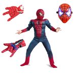 Casa si Gradina - Decoratiuni - Decoratiuni petrecere - Masti si costume carnaval - Set costum Spiderman cu muschi, pentru 3-5 ani, 2 lansatoare si masca plastic LED, rosu - Infinity.ro
