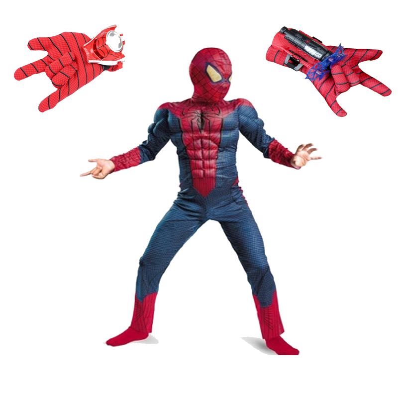 Casa si Gradina - Decoratiuni - Decoratiuni petrecere - Masti si costume carnaval - Set costum Spiderman cu muschi, pentru 7-9 ani si 2 lansatoare, rosu - Infinity.ro
