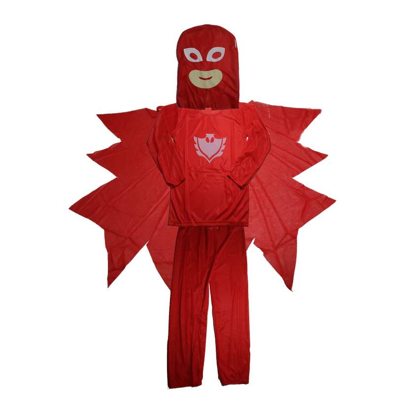 Casa si Gradina/Decoratiuni/Decoratiuni petrecere/Masti si costume carnaval - Set costum Eroi in Pijamale si accesorii IdeallStore®, Bufnita Amaya, marimea S, 3-5 ani, rosu - Infinity.ro