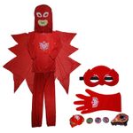 Casa si Gradina/Decoratiuni/Decoratiuni petrecere/Masti si costume carnaval - Set costum Eroi in Pijamale si accesorii IdeallStore®, Bufnita Amaya, marimea S, 3-5 ani, rosu - Infinity.ro