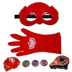 Casa si Gradina/Decoratiuni/Decoratiuni petrecere/Masti si costume carnaval - Set costum Eroi in Pijamale si accesorii IdeallStore®, Bufnita Amaya, marimea S, 3-5 ani, rosu - Infinity.ro