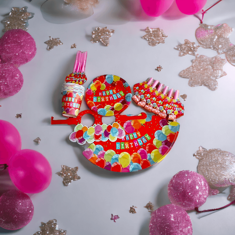 Casa si Gradina - Decoratiuni - Decoratiuni petrecere - Vesela pentru petrecere - Set vesela carton petrecere copii, 36 piese - pahare/paie/farfurii/coifuri/ochelari/trompete - Infinity.ro