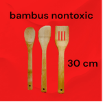 Casa si Gradina - Bucatarie si vesela - Ustensile bucatarie - Seturi ustensile de bucatarie - Set ustensile bucatarie, din bambus nontoxic, 3 piese, cleste carne, lingura, spatula, lungime 30 cm - Infinity.ro