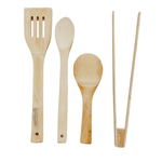 Casa si Gradina - Bucatarie si vesela - Ustensile bucatarie - Polonice, linguri si clesti de bucatarie - Set ustensile bucatarie, din bambus nontoxic, 4 piese, cleste carne, lingura, spatula, lingura scurta plata, lungime 30 cm - Infinity.ro