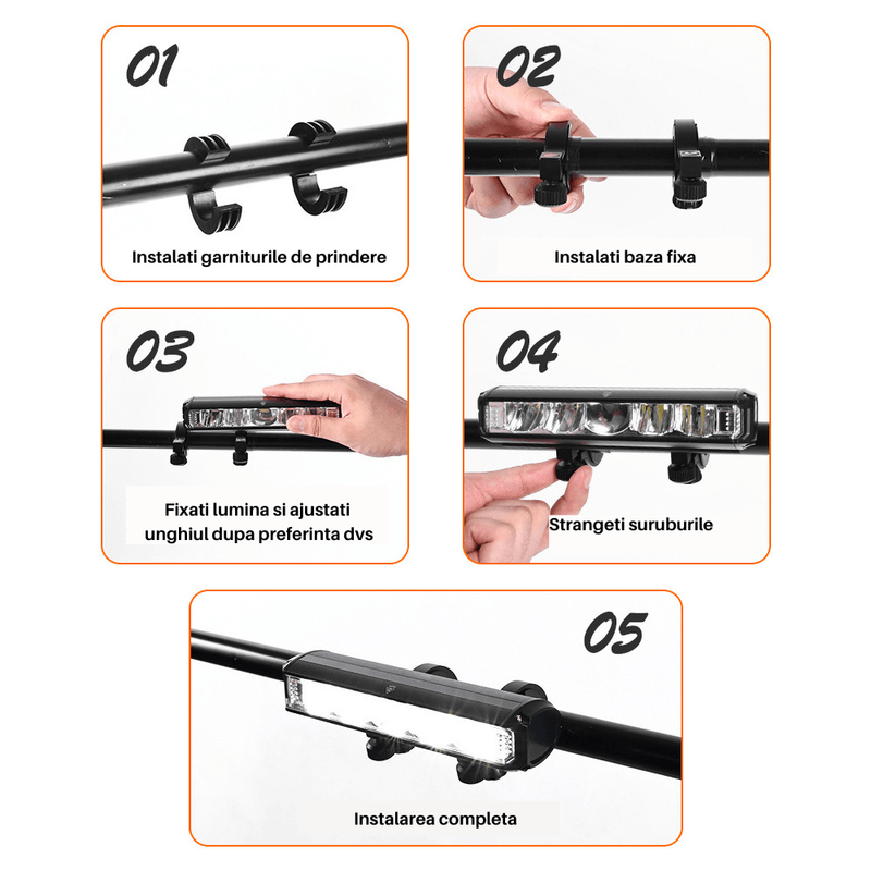 Sport si Outdoor - Ciclism - Accesorii pentru biciclete - Lumini biciclete - Lumina frontala profesionala bicicleta SpectrumPoint®, luminozitate 2600 lumeni, baterie 8000 mAh, incarcare USB, negru - Infinity.ro