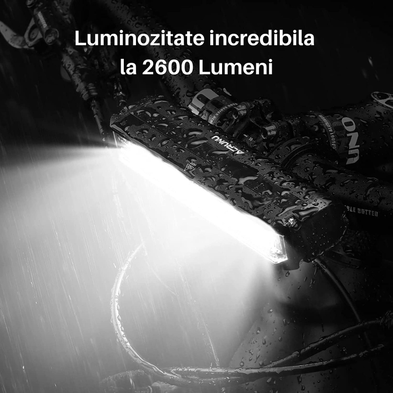 Sport si Outdoor - Ciclism - Accesorii pentru biciclete - Lumini biciclete - Lumina frontala profesionala bicicleta SpectrumPoint®, luminozitate 2600 lumeni, baterie 8000 mAh, incarcare USB, negru - Infinity.ro