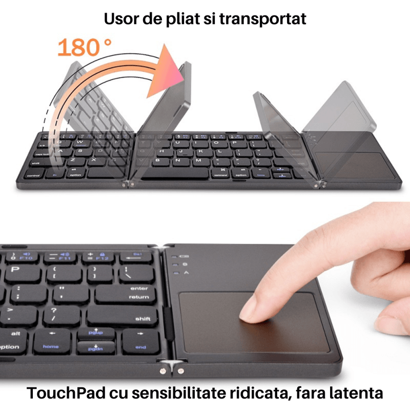 PC, gaming si accesorii - Periferice PC - Tastaturi - Tastatura pliabila SpectrumPoint®, Bluetooth, Touchpad, compatibila cu Windows, Android, iOS, Smart TV, Argintiu - Infinity.ro