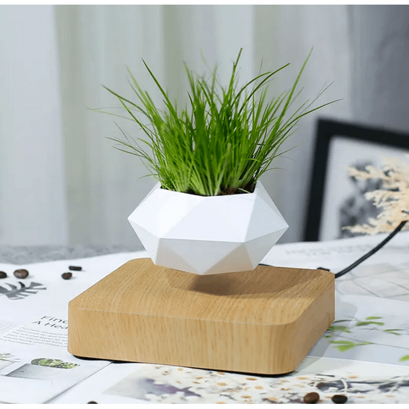 Casa si Gradina - Decoratiuni - Obiecte decorative - Accesorii decorative - Ghiveci floral levitant SpectrumPoint®, baza magnetica patrata, rotativ, alb/maro - Infinity.ro