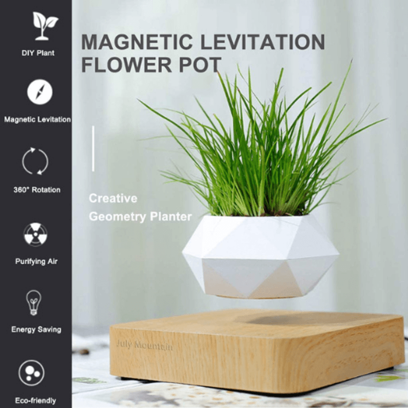 Casa si Gradina - Decoratiuni - Obiecte decorative - Accesorii decorative - Ghiveci floral levitant SpectrumPoint®, baza magnetica patrata, rotativ, alb/maro - Infinity.ro