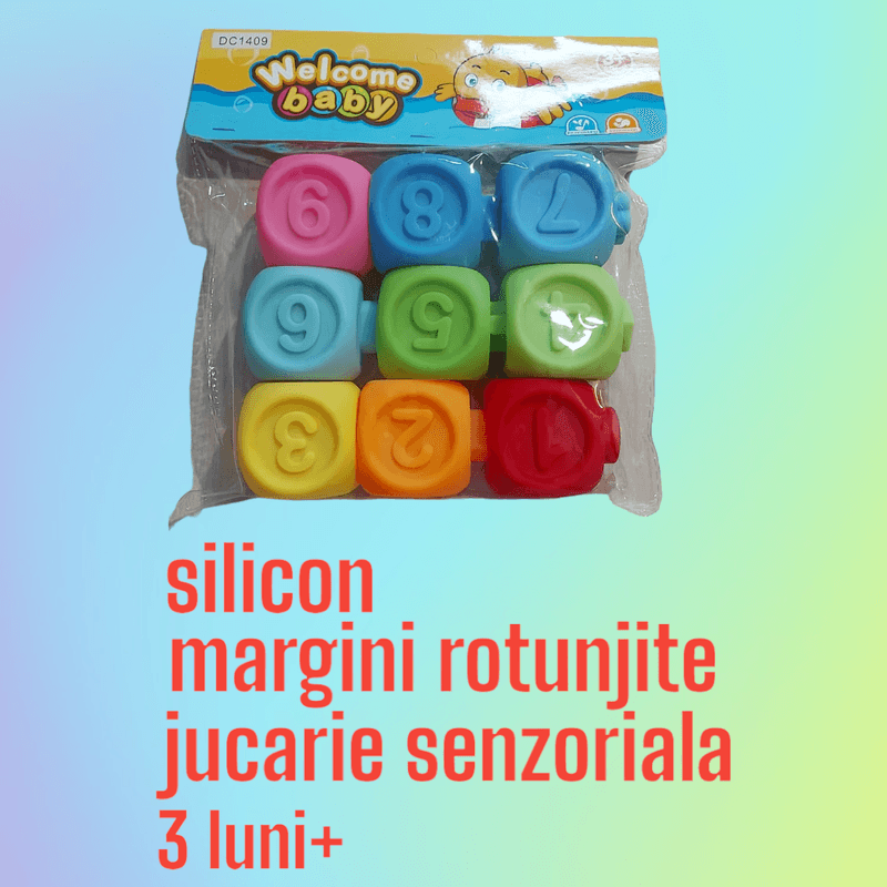 Jucarii, Copii si Bebe - Jucarii si jocuri - Jucarii & jocuri educative - Jucarii interactive - Jucarie cuburi kidsNplay, 9 cifre, 4.5x4.5x4.5 cm, silicon, multicolore, sunatoare - Infinity.ro
