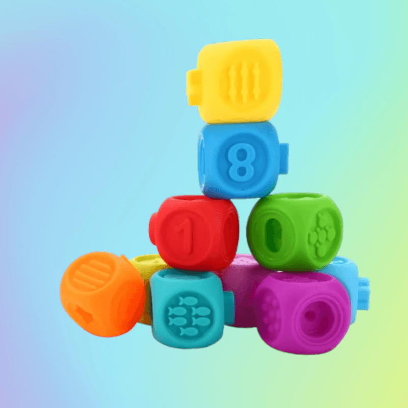 Jucarii, Copii si Bebe - Jucarii si jocuri - Jucarii & jocuri educative - Jucarii interactive - Jucarie cuburi kidsNplay, 9 cifre, 4.5x4.5x4.5 cm, silicon, multicolore, sunatoare - Infinity.ro