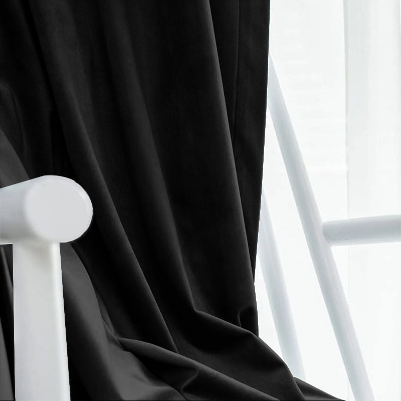 Casa si Gradina - Textile si covoare - Perdele si draperii - Draperii - Set draperie din catifea blackout cu rejansa transparenta cu ate pentru galerie, Madison, 150x265 cm, densitate 700 g ml, Deep Black, 2 buc - Infinity.ro