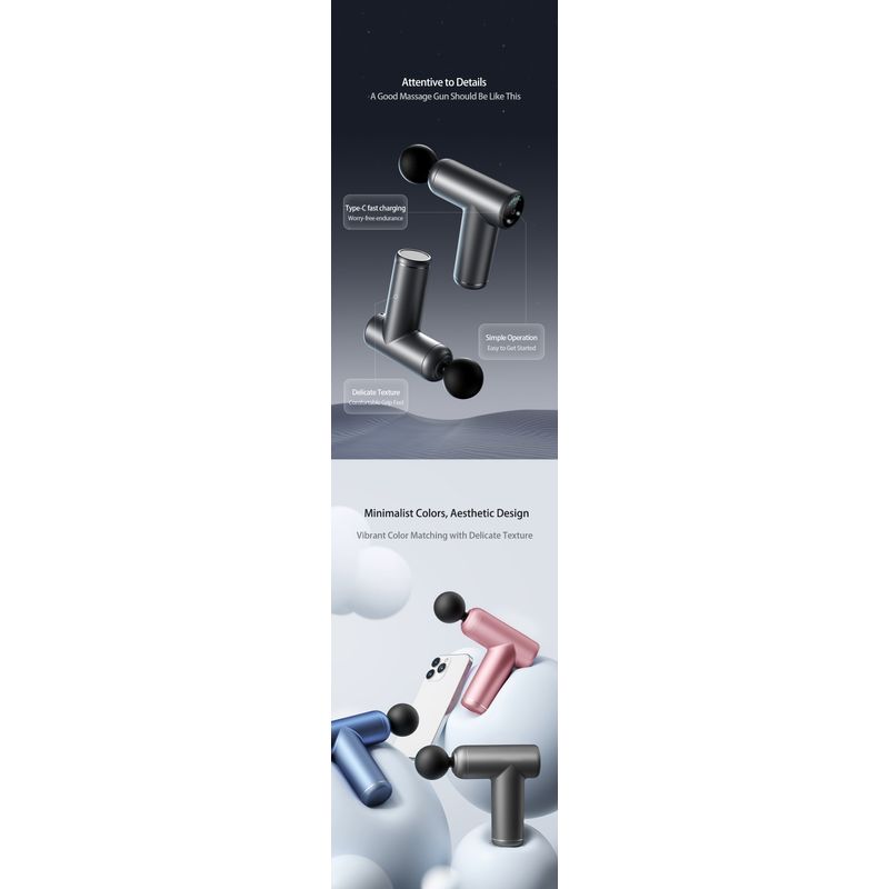 Ingrijire personala si Cosmetice - Sanatate si wellness - Articole wellness - Aparate si dispozitive de masaj - Mini aparat profesional pentru Masaj Tip Pistol  Konka , LCD Display Touch, 6 Viteze, 6 Capete, 1500Ah,18kw, negru - Infinity.ro