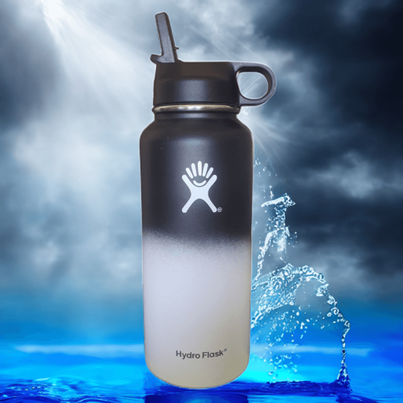 Casa si Gradina - Bucatarie si vesela - Cani si pahare - Sticle - Sticla de apa Hydro Flask din otel inoxidabil si izolata in vid cu capac sistem de prindere si pai 946 ml ,alb/negru - Infinity.ro