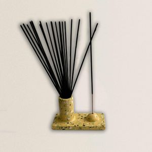 Suport betisoare parfumate Terrazzo crem + set 20 betisoare