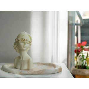 Tava decorativa ovala Noris Marble alb crem