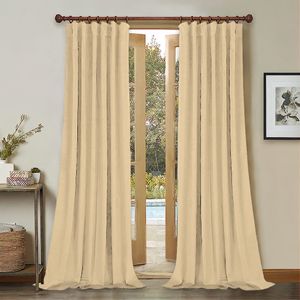 Set draperii din catifea cu rejansa din bumbac tip fagure, Madison, 200x230 cm, densitate 700 g/ml, Coconut, 2 buc