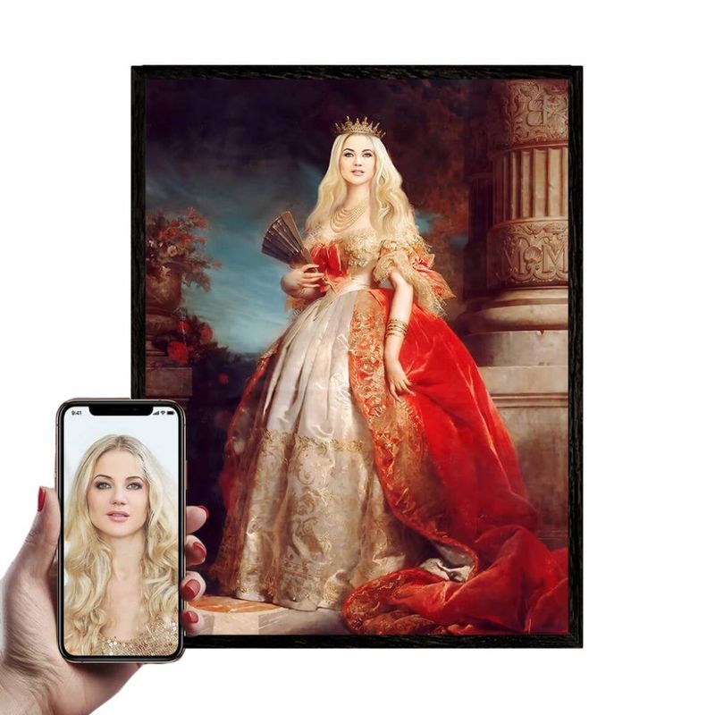 Casa si Gradina - Decoratiuni - Tablouri - Portret personalizat, Regina in rochie rosie, 29.7 x 42 cm - Infinity.ro