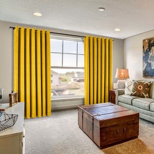 Draperie din catifea cu inele negre, Madison, 200x265 cm, densitate 700 g/ml, Lemon, 1 buc