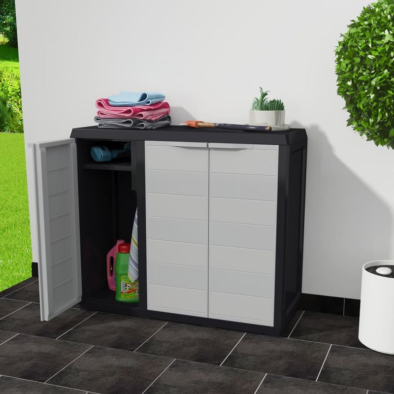 Casa si Gradina - Gradina si terasa - Mobilier exterior - Dulapuri si lazi depozitare exterior - Dulap de depozitare pentru gradina cu 2 rafturi negru si gri, - Infinity.ro