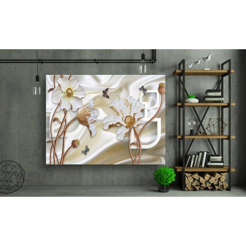 Casa si Gradina - Decoratiuni - Tablouri - Tablou canvas - Flori albe cu radacini bronz, 100x70 cm - Infinity.ro