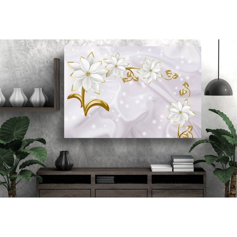Casa si Gradina - Decoratiuni - Tablouri - Tablou canvas - Flori albe cu radacini aurii, 100x70 cm - Infinity.ro