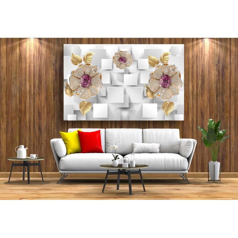 Casa si Gradina - Decoratiuni - Tablouri - Tablou canvas - Flori aurii cu perle, 90x50 cm - Infinity.ro