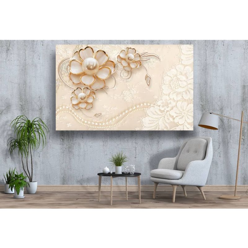 Casa si Gradina - Decoratiuni - Tablouri - Tablou canvas - Flori bronz cu perle, 90x50 cm - Infinity.ro