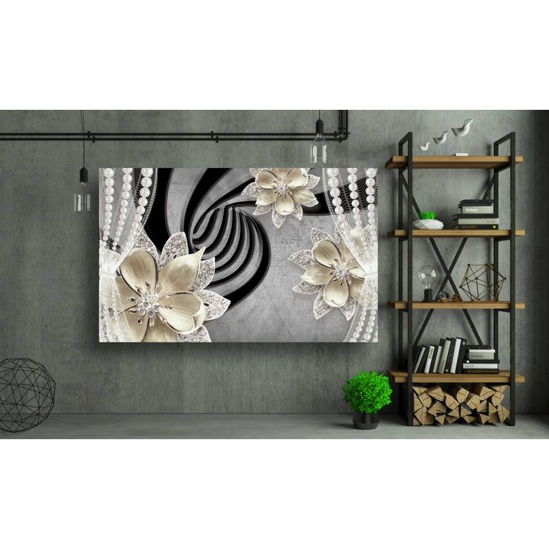 Casa si Gradina - Decoratiuni - Tablouri - Tablou canvas - Abstract flori aurii cu perle, 50x35 cm - Infinity.ro