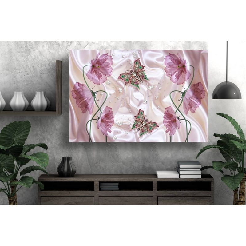 Casa si Gradina - Decoratiuni - Tablouri - Tablou canvas - Abstract fluturi si flori mov, 100x70 cm - Infinity.ro