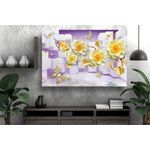 Casa si Gradina - Decoratiuni - Tablouri - Tablou canvas - Abstract flori aurii si fluturi, 90x50 cm - Infinity.ro