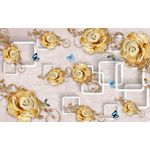 Casa si Gradina - Decoratiuni - Tablouri - Tablou canvas - Abstract flori aurii cu fluturi, 100x70 cm - Infinity.ro