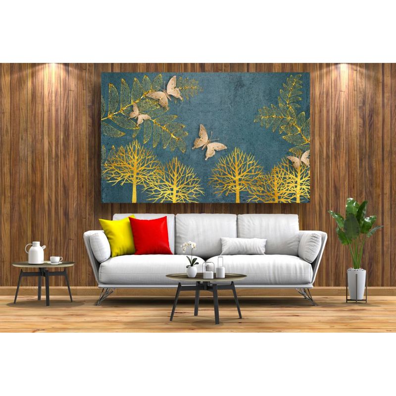 Casa si Gradina - Decoratiuni - Tablouri - Tablou canvas - Fluturi aurii abstract, 100x70 cm - Infinity.ro