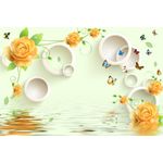 Casa si Gradina - Decoratiuni - Tablouri - Tablou canvas - Fluturi si flori aurii, 100x70 cm - Infinity.ro