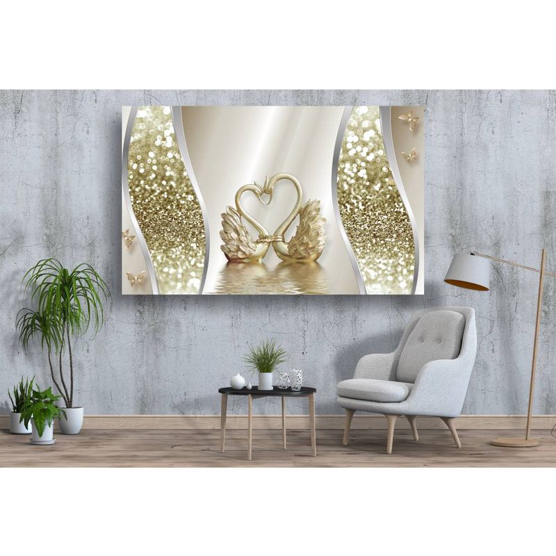 Casa si Gradina - Decoratiuni - Tablouri - Tablou canvas - Lebede aurii abstract, 75x50 cm - Infinity.ro