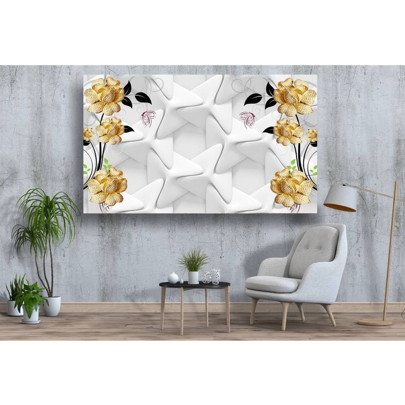 Casa si Gradina - Decoratiuni - Tablouri - Tablou canvas - Flori aurii abstract, 50x35 cm - Infinity.ro