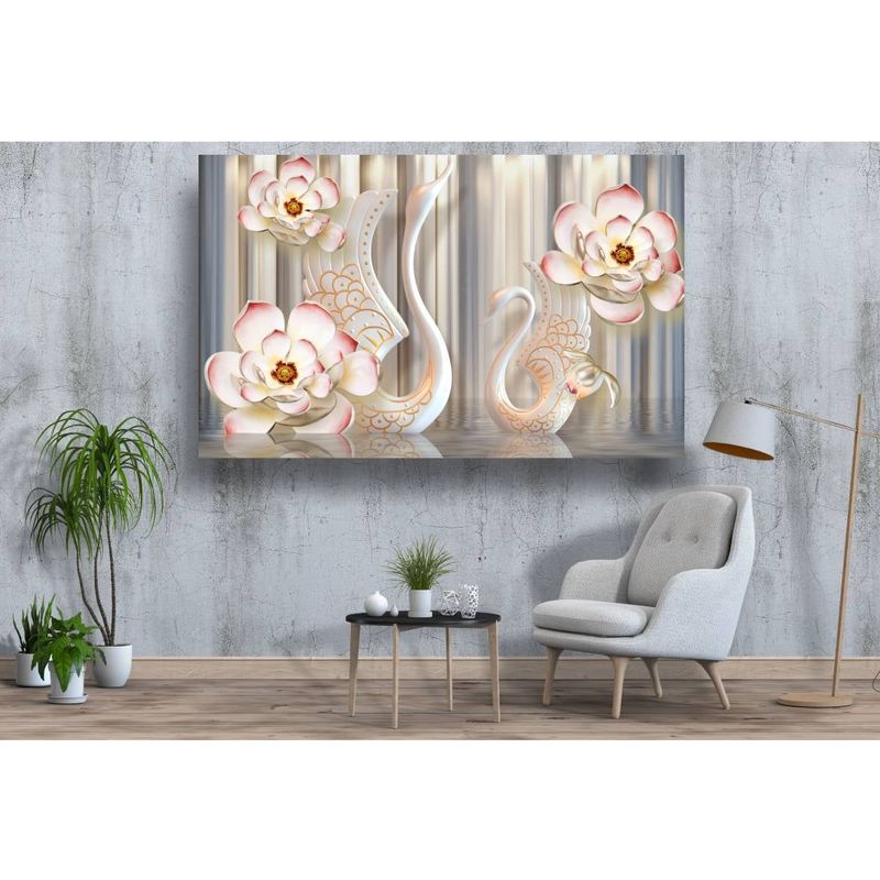 Casa si Gradina - Decoratiuni - Tablouri - Tablou canvas - Abstract flori lebede portelan, 75x50 cm - Infinity.ro
