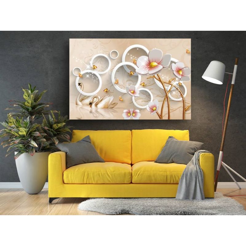 Casa si Gradina - Decoratiuni - Tablouri - Tablou canvas - Abstract lebede si flori albe, 90x50 cm - Infinity.ro