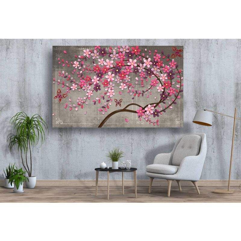 Casa si Gradina - Decoratiuni - Tablouri - Tablou canvas - Abstract copac cu flori colorate si fluturi, 50x35 cm - Infinity.ro