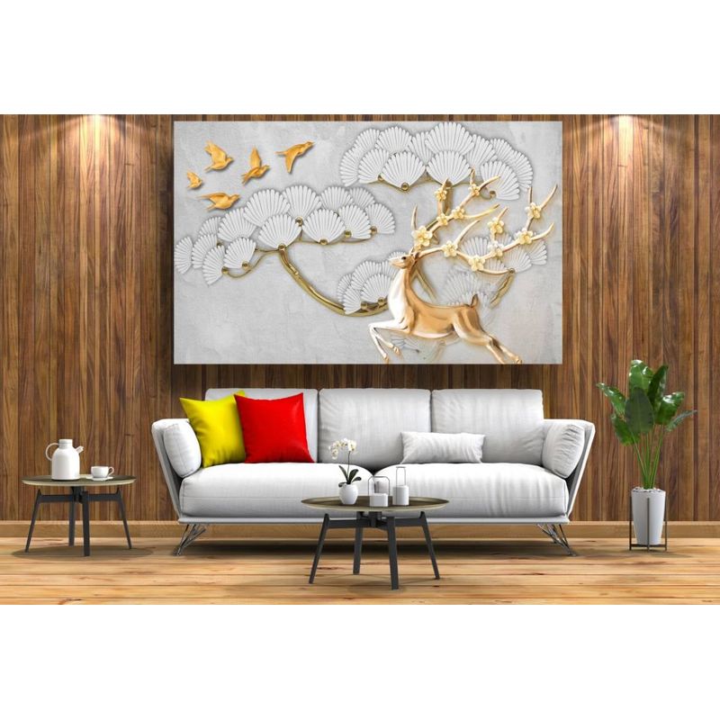 Casa si Gradina - Decoratiuni - Tablouri - Tablou canvas - Cerb auriu si patrate abstract, 75x50 cm - Infinity.ro