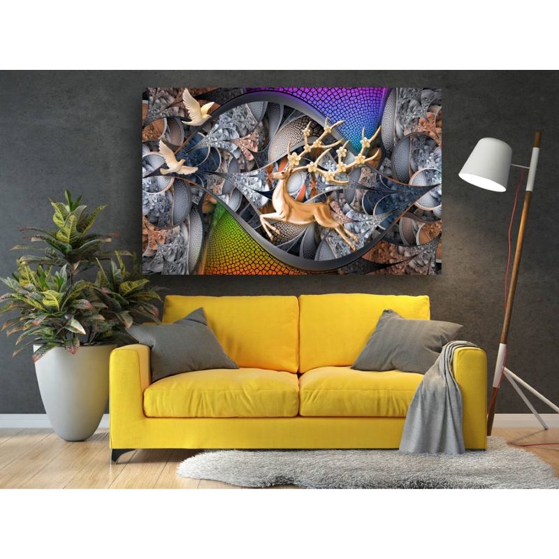 Casa si Gradina - Decoratiuni - Tablouri - Tablou canvas - Pasari si cerb abstract, 90x50 cm - Infinity.ro