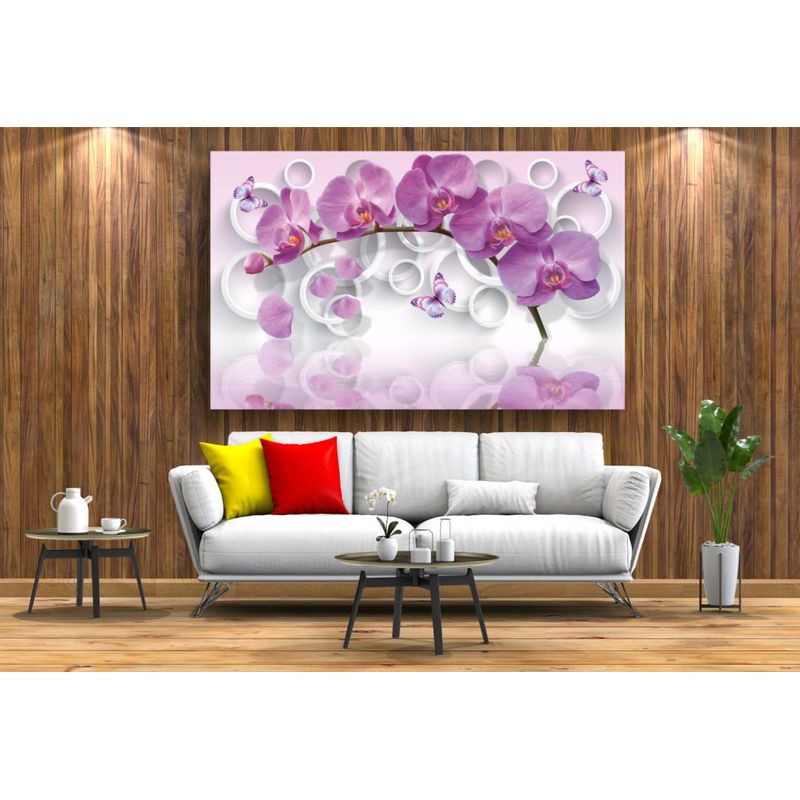 Casa si Gradina - Decoratiuni - Tablouri - Tablou canvas - Flori mov si fluturi, 50x35 cm - Infinity.ro