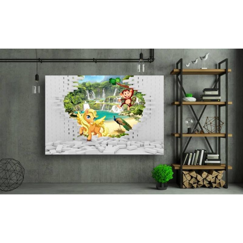 Casa si Gradina - Decoratiuni - Tablouri - Tablou canvas - 3d unicorn si maimuta, 50x35 cm - Infinity.ro