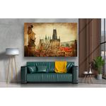 Casa si Gradina - Decoratiuni - Tablouri - Tablou canvas - Statuie si cladiri vintage, 100x70 cm - Infinity.ro
